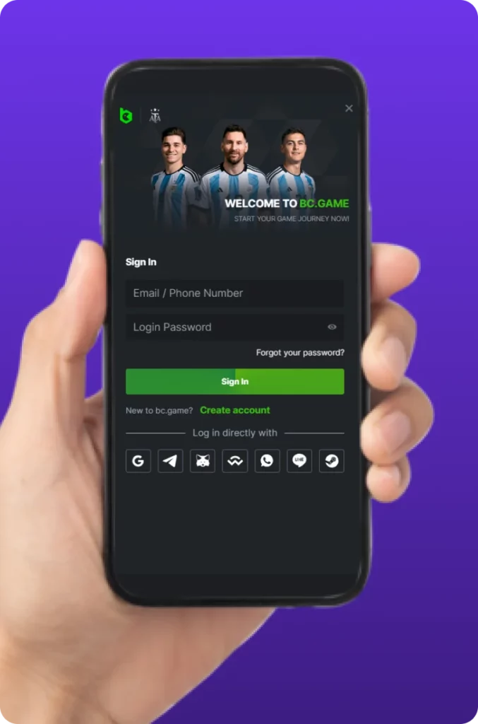 Login BC Game via mobile